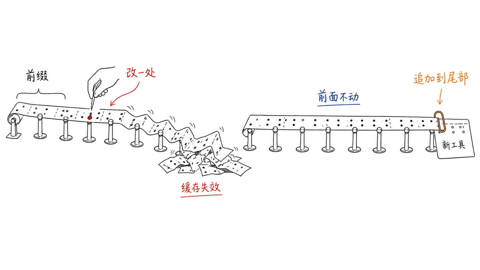 修改前缀与追加尾部对提示缓存的影响